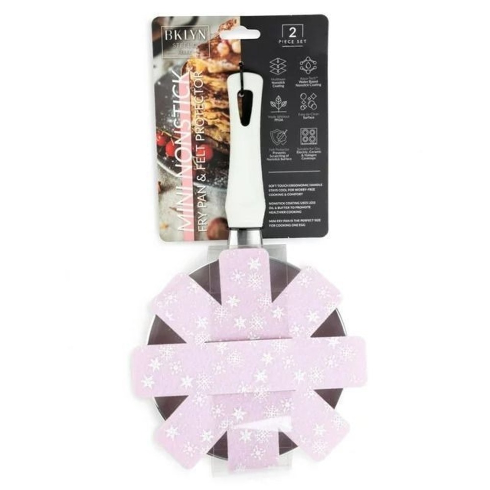BKLYN Steel Co Mini Nonstick Fry Pan and Pink Snowflake Felt Protector 2pc Set